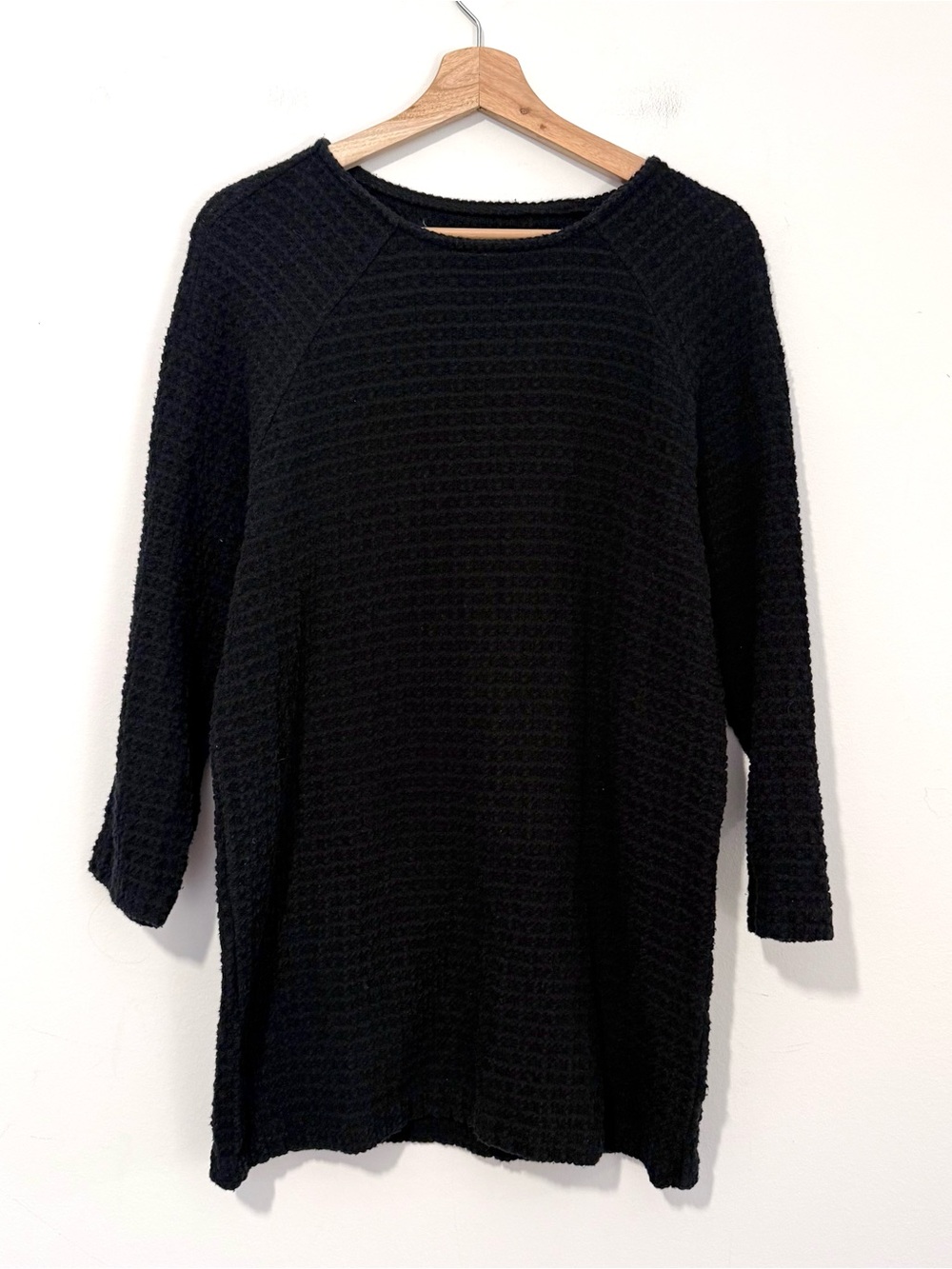 Billy Reid Murrel Raglan Dress Black XS Textured Knit Long Sleeve Cotton Flax